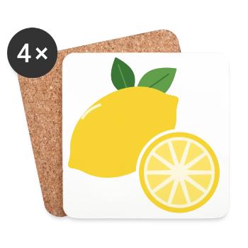 Zitrone mit Zitronenscheibe - Frucht Motiv - Untersetzer (4er-Set) - Weiß - Vorne