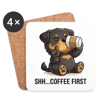 Rottweiler mit Kaffee und Spruch für Morgenmuffel - Untersetzer (4er-Set) - Weiß - Vorne