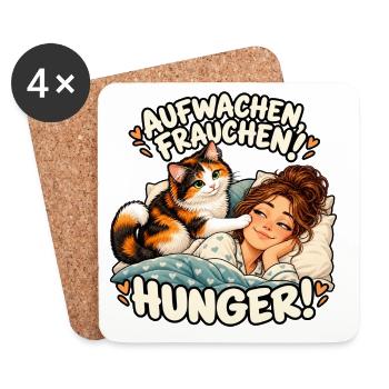 Aufwachen Frauchen Hunger Katze - Untersetzer (4er-Set) - Weiß - Vorne