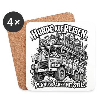 Hunde auf Reisen: Planlos aber mit Stil - Untersetzer (4er-Set) - Weiß - Vorne