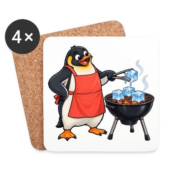 Lustiger Pinguin grillt Eiswürfel am Kugelgrill - Untersetzer (4er-Set) - Weiß - Vorne