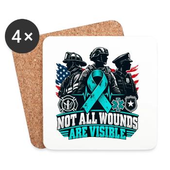 NOT ALL WOUNDS ARE VISIBLE – PTBS Awareness - Untersetzer (4er-Set) - Weiß - Vorne
