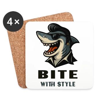 Cooler Hai im Rockabillylook mit Bite with Style - Untersetzer (4er-Set) - Weiß - Vorne