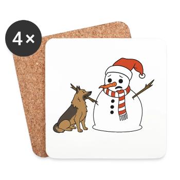 Schäferhund klaut Schneemann den Stockarm - Untersetzer (4er-Set) - Weiß - Vorne