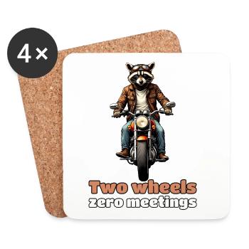 Two Wheels, Zero Meetings – Biker-Waschbär - Untersetzer (4er-Set) - Weiß - Vorne