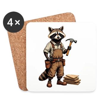 Waschbär-Schreiner an der Hobelbank – ohne Text - Untersetzer (4er-Set) - Weiß - Vorne