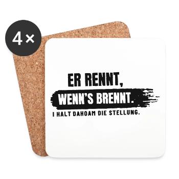 Er rennt, wenn's brennt - Untersetzer (4er-Set) - Weiß - Vorne