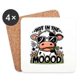 Not in the Mood – Lustige Kuh mit Sonnenbrille - Untersetzer (4er-Set) - Weiß - Vorne