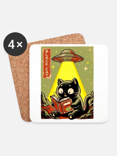 Leseabend unter UFO Lichtkatze - Untersetzer (4er-Set) - Weiß