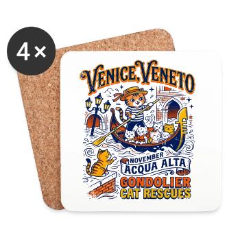 Venice Veneto Gondolier Cat Rescues Acqua Alta - Untersetzer (4er-Set) - Weiß - Vorne
