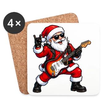 Rockender Weihnachts-Santa mit E-Gitarre - Untersetzer (4er-Set) - Weiß - Vorne