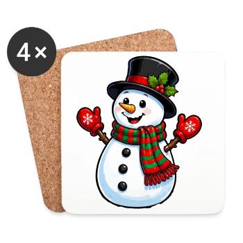 Winterlicher Schneemann mit Schal und Hut - Untersetzer (4er-Set) - Weiß - Vorne