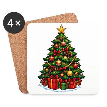 Weihnachtsbaum mit Ornamentenglanz - Untersetzer (4er-Set) - Weiß - Vorne