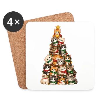 Katzen-Weihnachtsbaum-T-Shirt – Süße Katzen - Untersetzer (4er-Set) - Weiß - Vorne