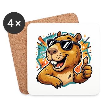 Cooles Capybara-Daumen-hoch süßes Tier-Meme-T-Shirt - Untersetzer (4er-Set) - Weiß - Vorne