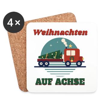Weihnachten auf Achse – Retro LKW Fernfahrer - Untersetzer (4er-Set) - Weiß - Vorne