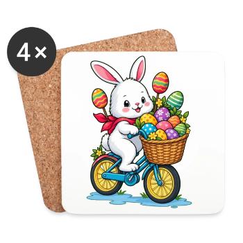 Süßes Osterhasen-Radabenteuer - Untersetzer (4er-Set) - Weiß - Vorne