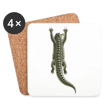 Krokodil auf dem Rücken hängend – Trompe-l'oeil-Effekt - Untersetzer (4er-Set) - Weiß - Vorne