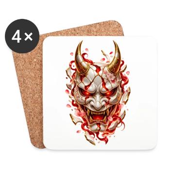 Japanische Oni-Maske – Rissiges Porzellan - Untersetzer (4er-Set) - Weiß - Vorne