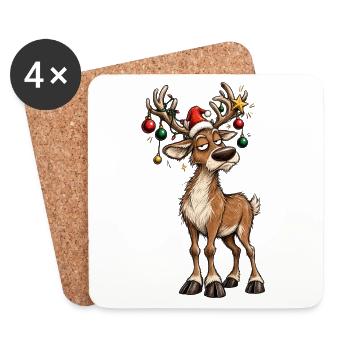Blasé-Weihnachts-Rentiere – Kugeln und Girlanden - Untersetzer (4er-Set) - Weiß - Vorne