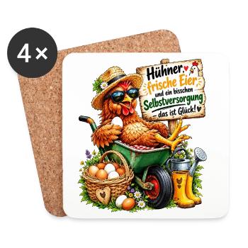 Glückliche Hühner tolle Eier Selbstversorgung - Untersetzer (4er-Set) - Weiß - Vorne