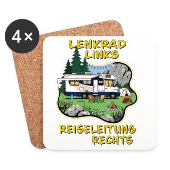 CAMPING LENKRAD LINKS REISELEITUNG RECHTS - Untersetzer (4er-Set) - Weiß - Vorne
