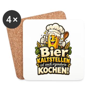 Bier kaltstellen ist auch irgendwie Kochen! - Untersetzer (4er-Set) - Weiß - Vorne