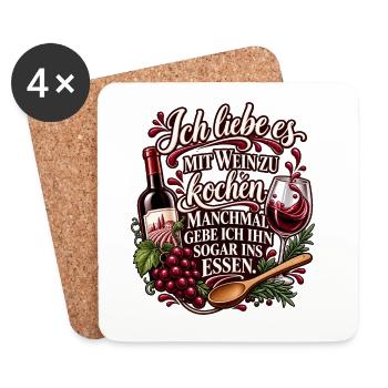 Ich liebe es, mit Wein zu kochen – Weinspruch - Untersetzer (4er-Set) - Weiß - Vorne