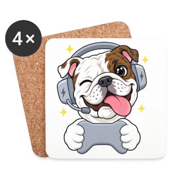 Gaming Englische Bulldogge Headset und Controller - Untersetzer (4er-Set) - Weiß - Vorne