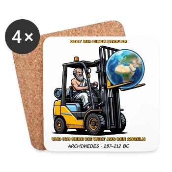 Archimedes – Gebt mir einen Stapler Gabelstapler - Untersetzer (4er-Set) - Weiß - Vorne