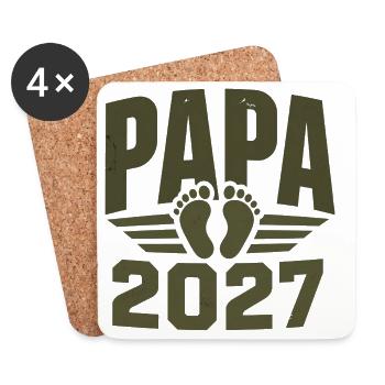Papa 2027 Werden Vater 2027 Mit Baby Fußabdrücken - Untersetzer (4er-Set) - Weiß - Vorne