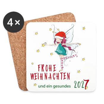 Weihnachtsfee mit Santa-Hut und Sternen - Untersetzer (4er-Set) - Weiß - Vorne