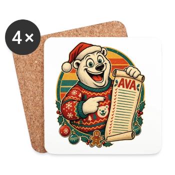 Christmas Eisbär Ava auf der Nice List - Untersetzer (4er-Set) - Weiß - Vorne