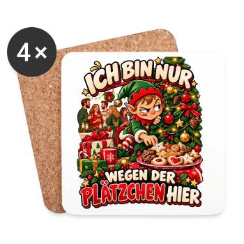 Ich bin nur wegen der Plätzchen hier Weihnachten - Untersetzer (4er-Set) - Weiß - Vorne