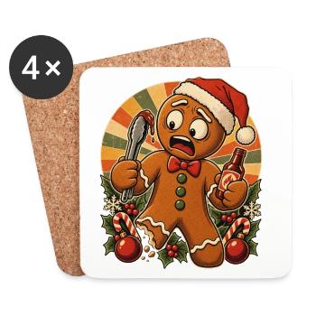 Christmas Lebkuchenmann Grillender Papa - Untersetzer (4er-Set) - Weiß - Vorne