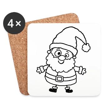 Verspielter Santa im Kinder-Kritzelstil - Untersetzer (4er-Set) - Weiß - Vorne