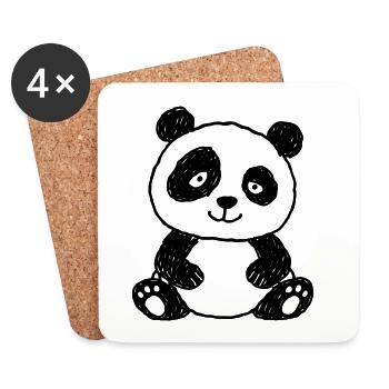 Niedlicher Panda im Kinder-Kritzelstil - Untersetzer (4er-Set) - Weiß - Vorne