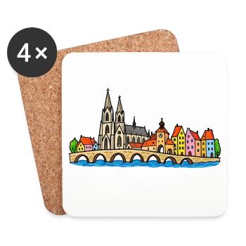 Regensburg Skyline im bunten Wachsmalstil - Untersetzer (4er-Set) - Weiß - Vorne