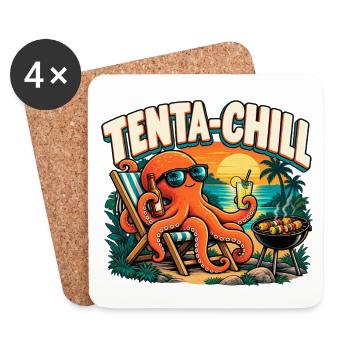 Tenta-Chill – Entspannter Oktopus am Grill - Untersetzer (4er-Set) - Weiß - Vorne