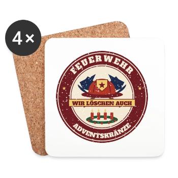 Feuerwehr – Wir löschen auch Adventskränze - Untersetzer (4er-Set) - Weiß - Vorne
