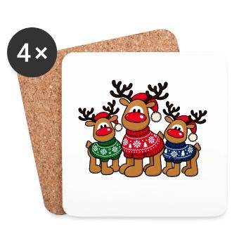Weihnachts-Elche – Christmas Crew - Untersetzer (4er-Set) - Weiß - Vorne