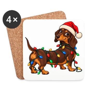 Lustiger Weihnachtsdackel mit bunter Lichterkette - Untersetzer (4er-Set) - Weiß - Vorne