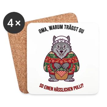 Hässlicher Weihnachtspullover – Wolf & Oma - Untersetzer (4er-Set) - Weiß - Vorne