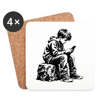 Monochromes Jugendportrait am Handy - Untersetzer (4er-Set) - Weiß - Vorne
