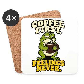 Kaffee zuerst Gefühle nie lustig Grummeliger Frosch - Untersetzer (4er-Set) - Weiß - Vorne