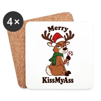 Fröhliche Kissmyass – Weihnachtsrentiere - Untersetzer (4er-Set) - Weiß - Vorne