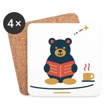 Bär liest Wintergeschichten – gemütlicher Advent - Untersetzer (4er-Set) - Weiß - Vorne