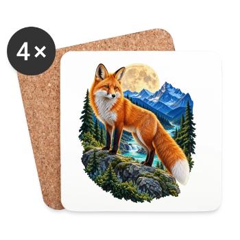 Fuchs Vollmond Wald Berge Tiermotiv für Füchse - Untersetzer (4er-Set) - Weiß - Vorne