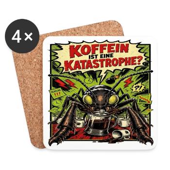 Koffein ist eine Katastrophe – Horror-Ameise Retro - Untersetzer (4er-Set) - Weiß - Vorne