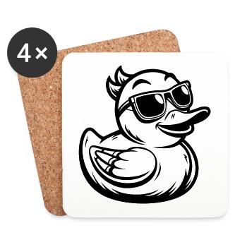 Gummiente mit Sonnenbrille - Untersetzer (4er-Set) - Weiß - Vorne